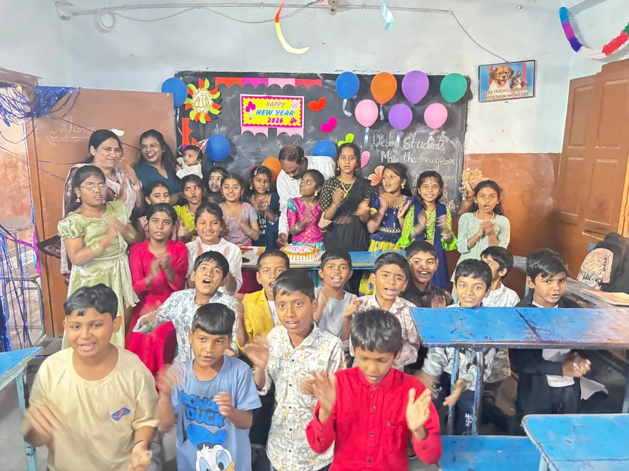Primary students celebrating New Year 2026 in their classroom