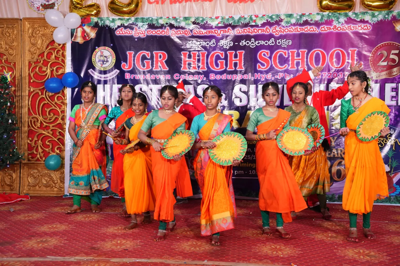Girls performing a folk dance at the Silver Jubilee